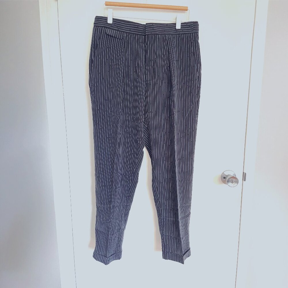 Equipment Pleated Black Silk Striped Pants